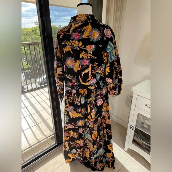 ANTHROPOLOGIE THE CAROLITA PRINTED TIERED MAXI DRESS SIZE S BLACK MOTIF NWT - Picture 10 of 14